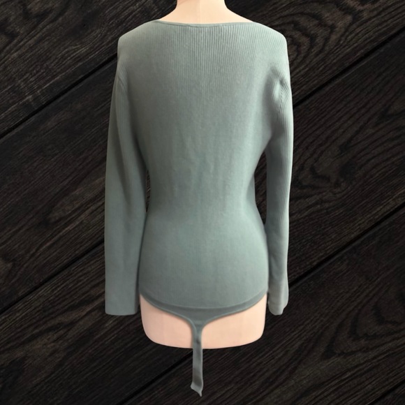 Abercrombie & Fitch Ribbed Knit Square Neck Teal Bodysuit Women's Size Medium - Picture 2 of 7